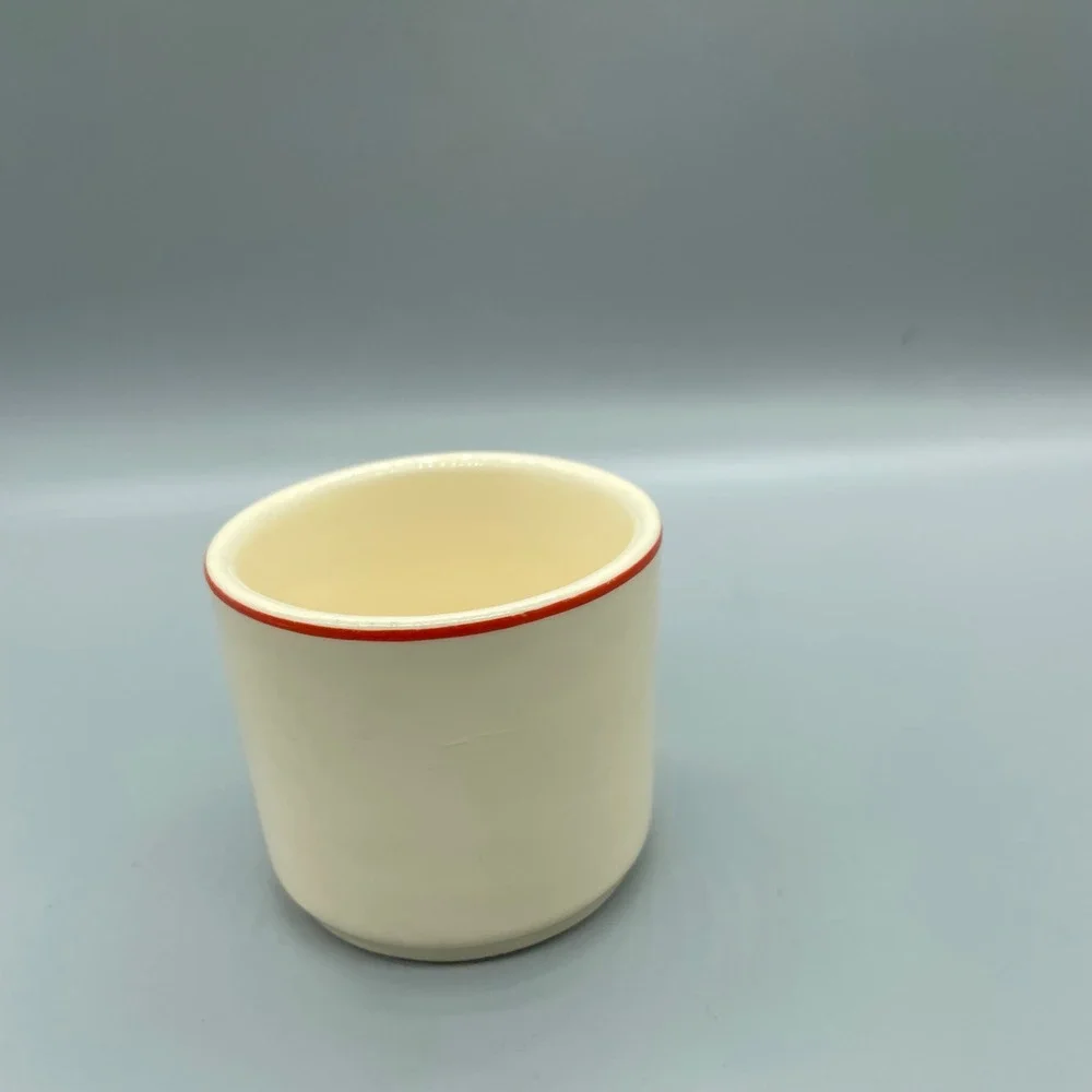 Vintage Universal Cambridge Oven Proof Custard‎ Cup Ramekin Red Rim Graphic